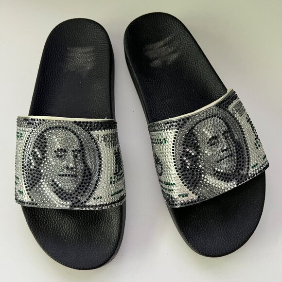 International Concepts Peymin25 Money Rhinestone Pool Slides Sz 8 - Picture 2 of 11